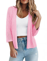 LOMON Shrug Cardigan for Women 3/4 Sleeve Casual Openwork Knit Sweater Tops Spring