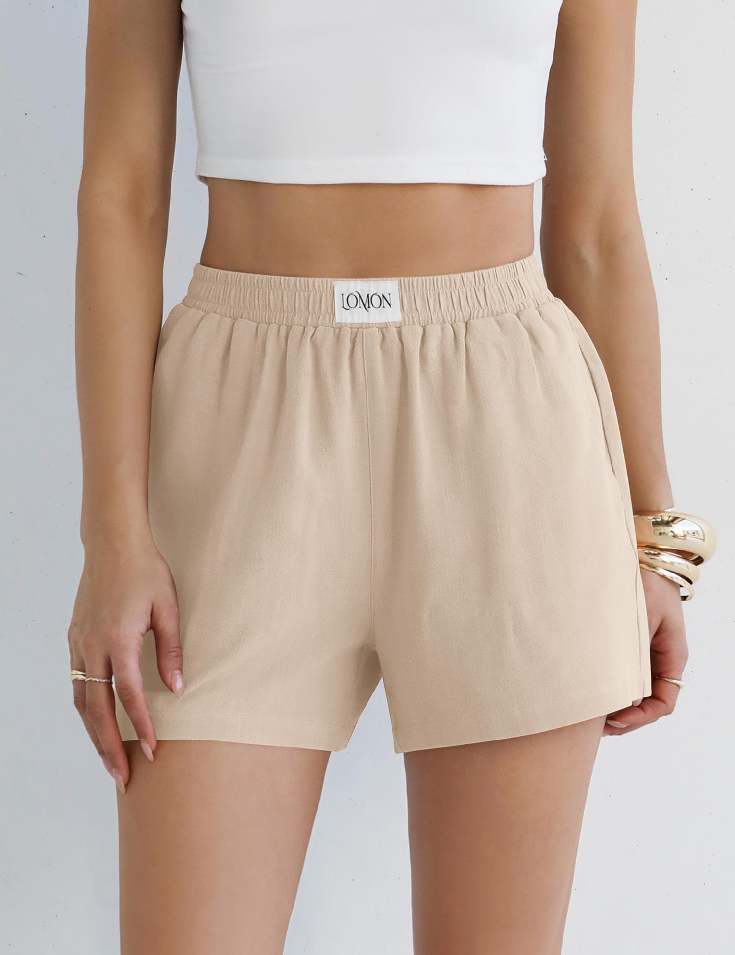 LOMON Linen Shorts for Women Summer Beach Casual Shorts Comfy Lightweight Vacation Cruise Outfits Lounge Pants with Pockets