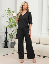LOMON Women's 2 Piece Lounge Pajama Sets Soft 3/4 Sleeve Tops and Wide Leg Pants Loose Casual Outfits with Pockets