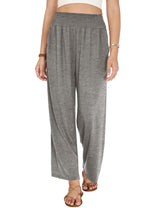 LOMON Womens Elastic High Waisted Palazzo Pants Casual Wide Leg Long Beach Vacation Trousers with Pockets