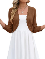 LOMON Women's 3/4 Sleeve Cropped Cardigan Knit Sweaters Trendy Open Front Bolero Shrugs for Dresses S-XXL