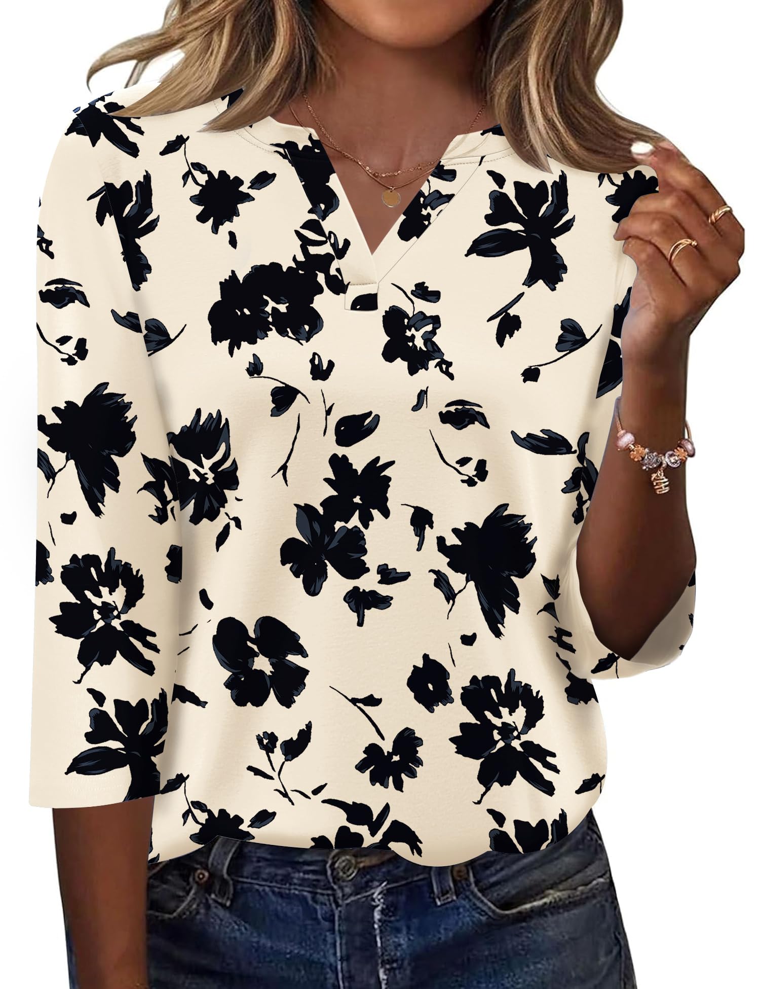 LOMON Womens 3/4 Length Sleeve Tops V Neck Business Casual Blouses Summer Tees Shirts 2026