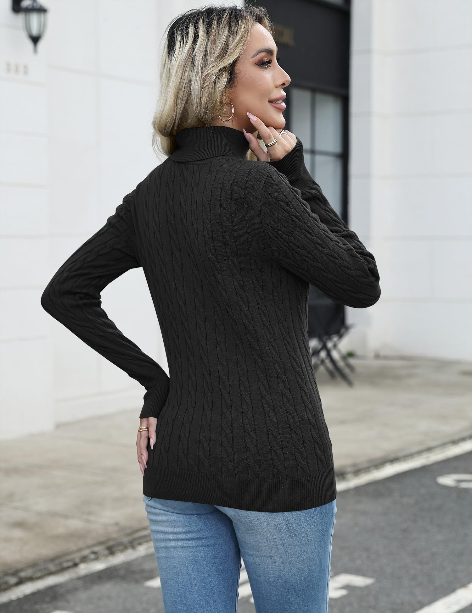 LOMON Women's Casual Turtleneck Sweaters Cable Knit Fall Long Sleeve Slim Fit Pullover Tops