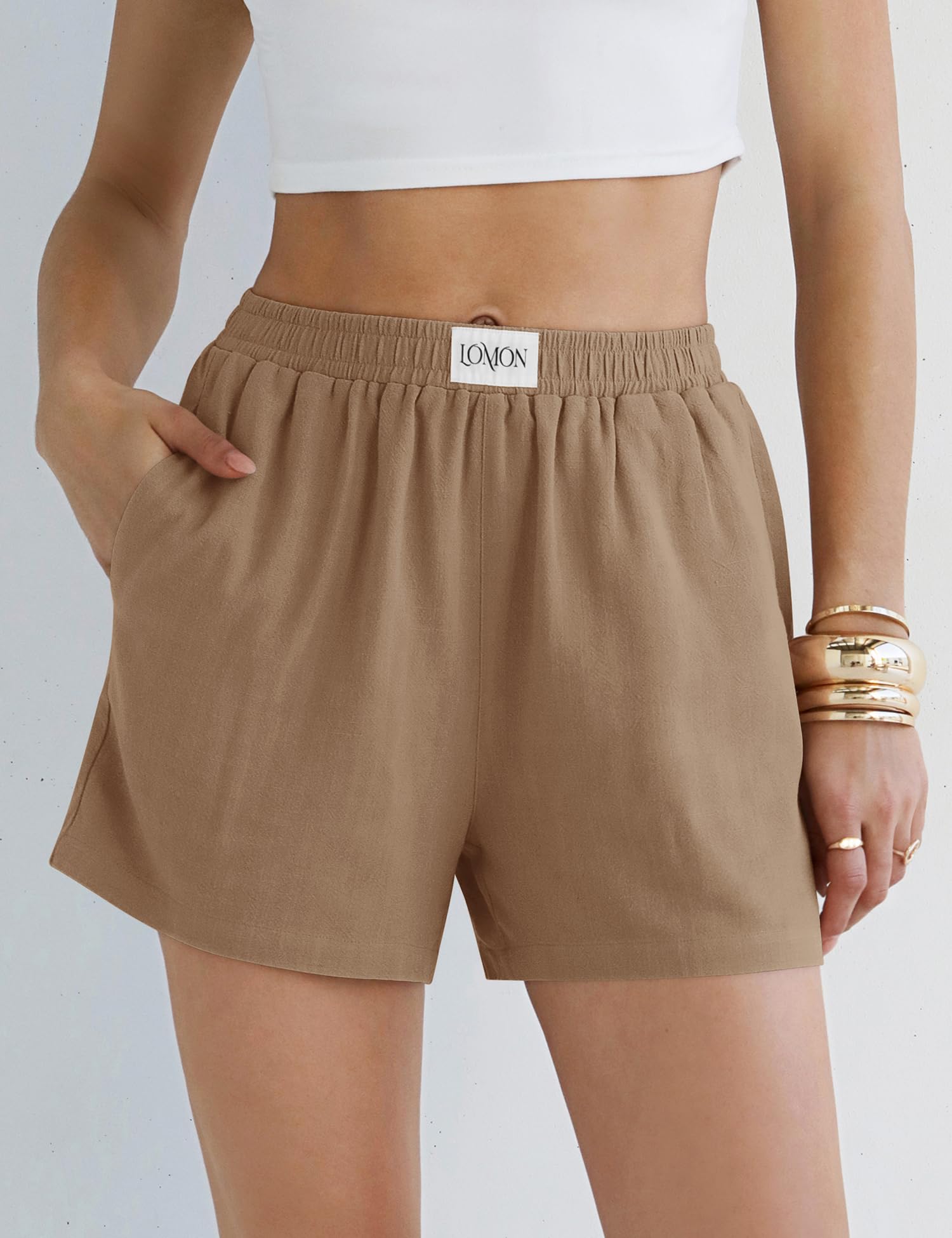 LOMON Linen Shorts for Women Summer Beach Casual Shorts Comfy Lightweight Vacation Cruise Outfits Lounge Pants with Pockets