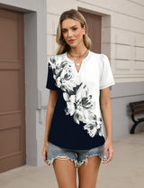 LOMON Womens Tops Dressy Casual V Neck Short Sleeve Shirts Summer Pleated Blouses Button Down Tunic Loose Fit