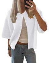 Lomon Womens Spring Summer Short Sleeve Cardigan Sweaters Trendy Crew Neck Button Down Lightweight Knit Outfit Y2k Clothes