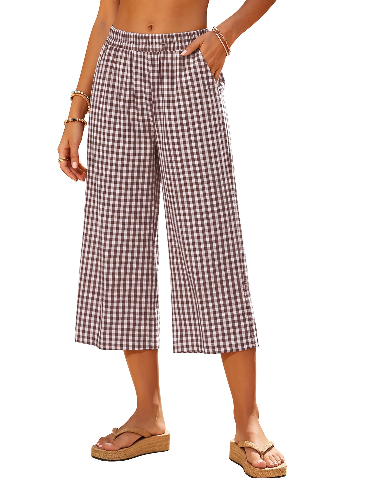 LOMON Women's Wide Leg Capri Pants Cropped Palazzo Summer Beach Vacation Casual Pants with Pockets
