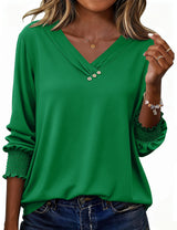 LOMON Blouses for Women Dressy Casual 3/4 Length Sleeve Womens Tops with Buttons Decor