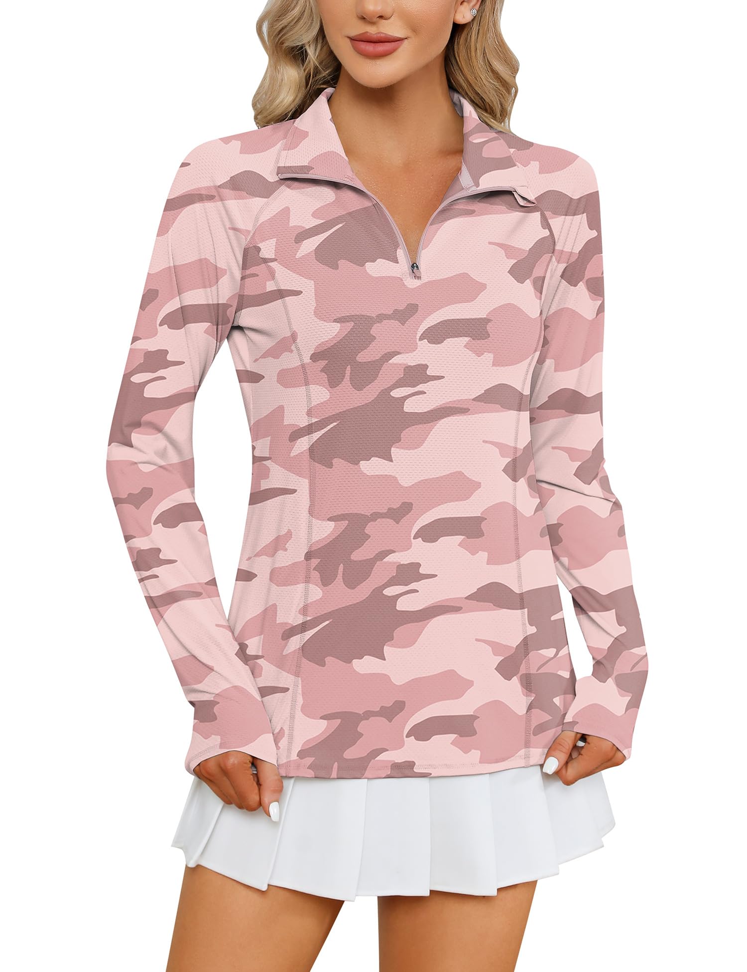 LOMON Women Long Sleeve Shirts Sun Protection 1/4 Zip Summer Quick Dry Hiking Shirts Quarter Zip Pullover for Women