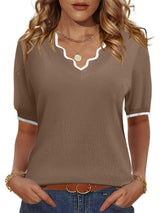 LOMON Womens 2026 Spring V Neck Sweater Casual Tops Short Sleeve Lightweight Ribbed Knit Pullover Sweaters