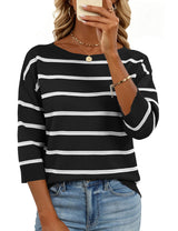 LOMON Womens Sweaters Casual Boat Neck 3/4 Sleeve Lightweight Knit Trendy Pullover Sweater Summer Tops S-XL