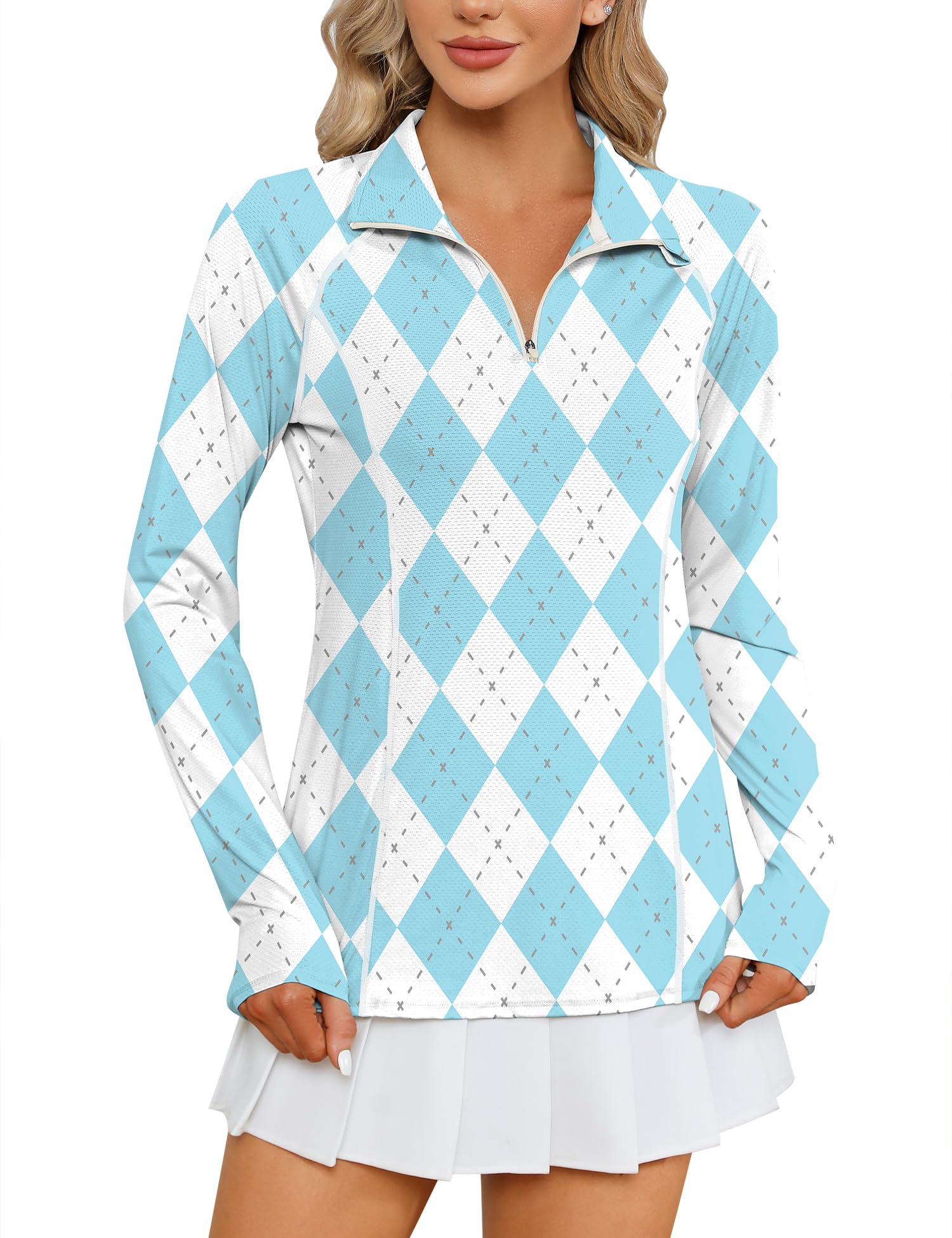 LOMON Women Long Sleeve Shirts Sun Protection 1/4 Zip Summer Quick Dry Hiking Shirts Quarter Zip Pullover for Women