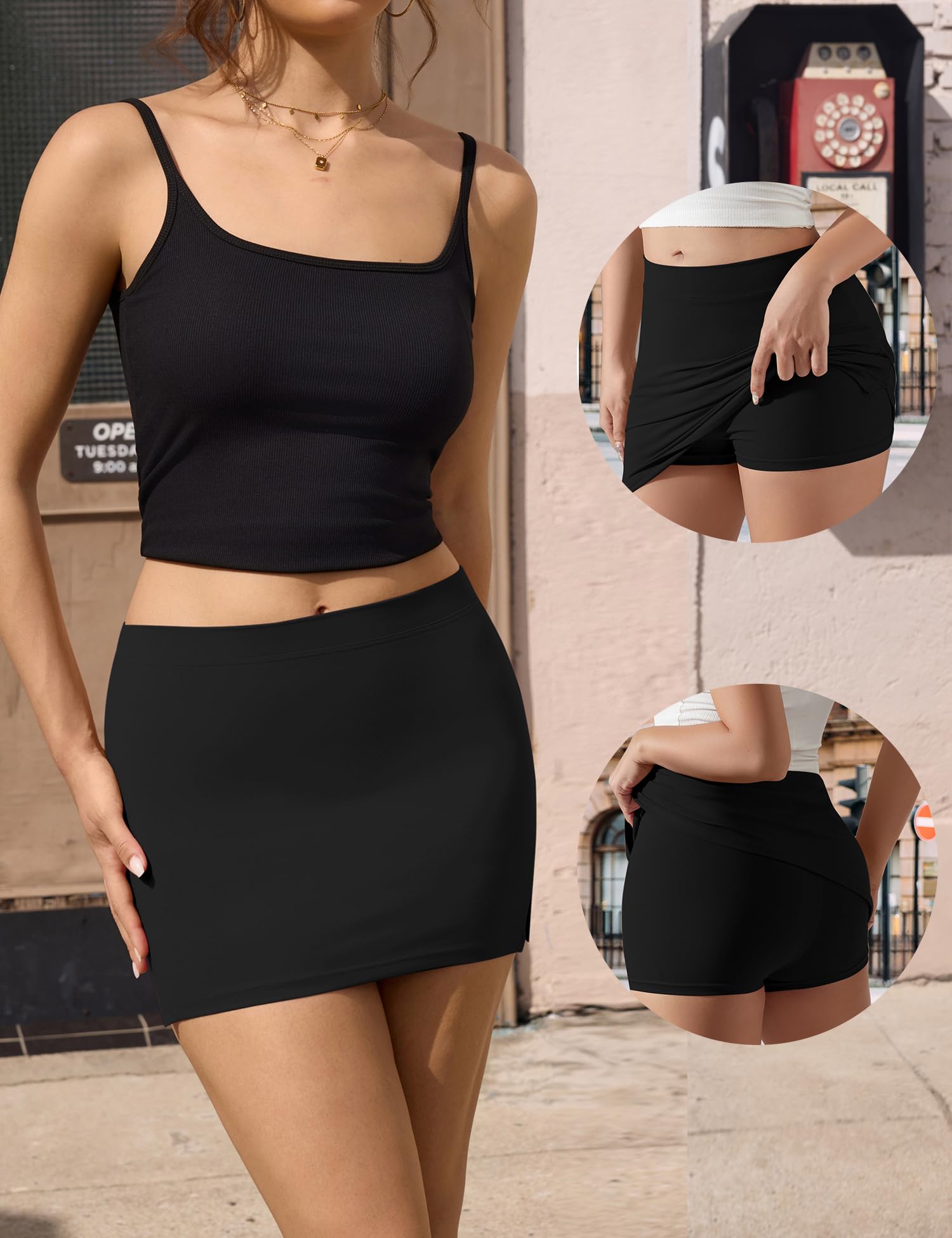 LOMON Mini Skirts for Women with Shorts Underneath Sexy Y2k Bodycon Low Rise Skorts Stretchy Trendy Club Going Out Outfits