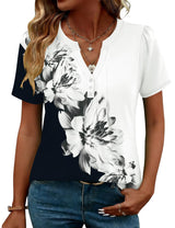LOMON Womens Tops Dressy Casual V Neck Short Sleeve Shirts Summer Pleated Blouses Button Down Tunic Loose Fit