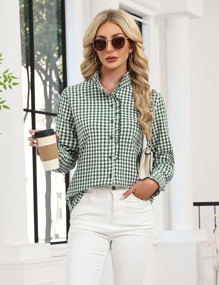 LOMON Button Down Shirts for Women Dressy Casual Long Sleeve Ruffle Blouses Office Tops Work Shirt