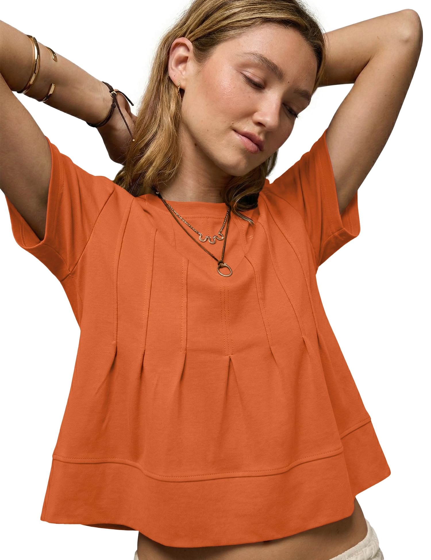 LOMON Spring Peplum Tops for Women Babydoll Pleated Short Sleeve Crop Swing Shirts Blouses Trendy Casual Clothing 2026