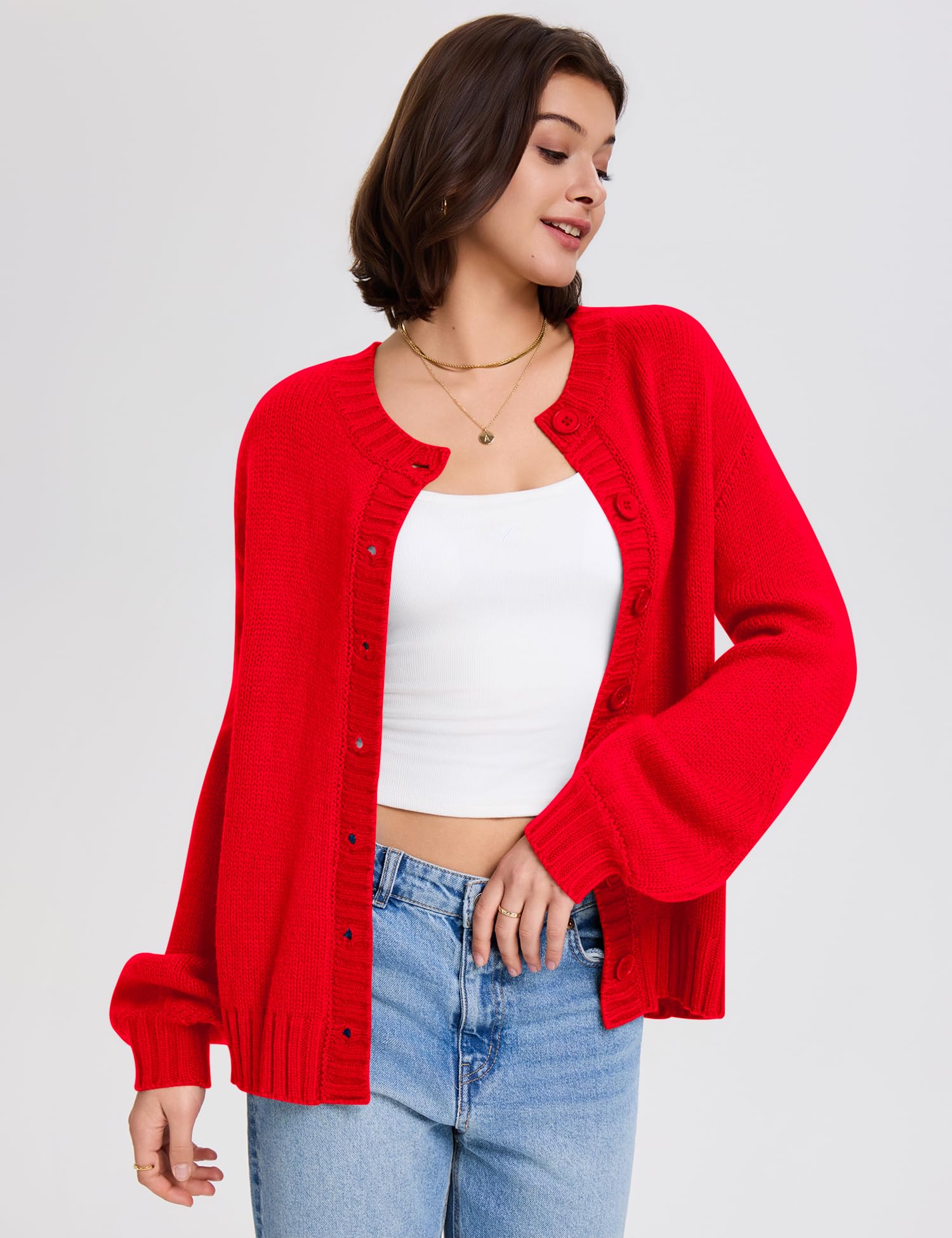 LOMON Cardigan for Women Lantern Long Sleeve Button Down Sweater Oversized Open Front Cardigan Sweaters Coats