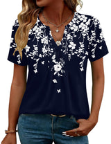 LOMON Womens Tops Dressy Casual V Neck Short Sleeve Shirts Summer Pleated Blouses Button Down Tunic Loose Fit