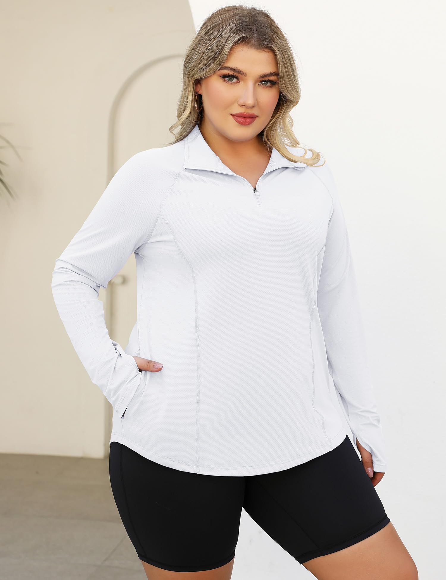 LOMON Womens Plus Size Workout Tops Long Sleeve 1/4 Zip UV Sun Protection Quick Dry Hiking Athletic Shirts Rash Guard UPF 50+