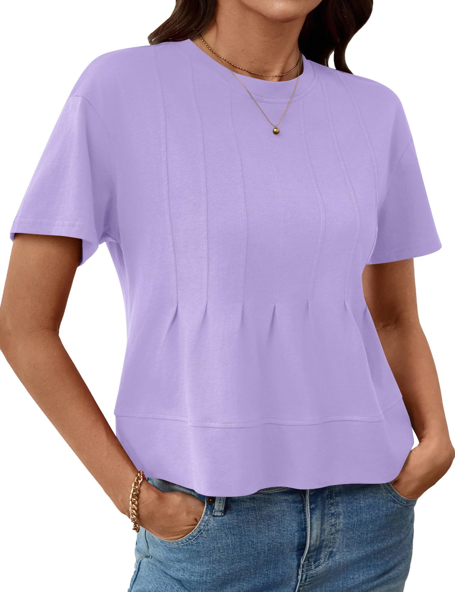 LOMON Spring Peplum Tops for Women Babydoll Pleated Short Sleeve Crop Swing Shirts Blouses Trendy Casual Clothing 2026