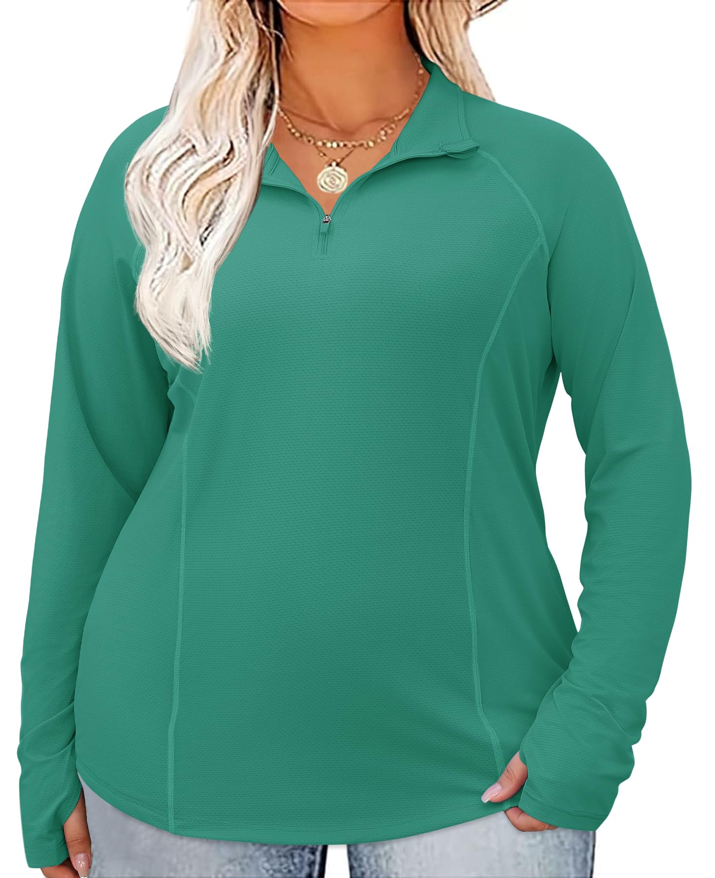 LOMON Womens Plus Size Workout Tops Long Sleeve 1/4 Zip UV Sun Protection Quick Dry Hiking Athletic Shirts Rash Guard UPF 50+