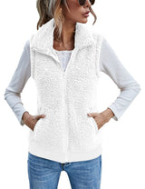LOMON Womens Fuzzy Fleece Vest, Casual Warm Sleeveless Zip Up Sherpa Vest Jacket with Pockets for Fall/Winter