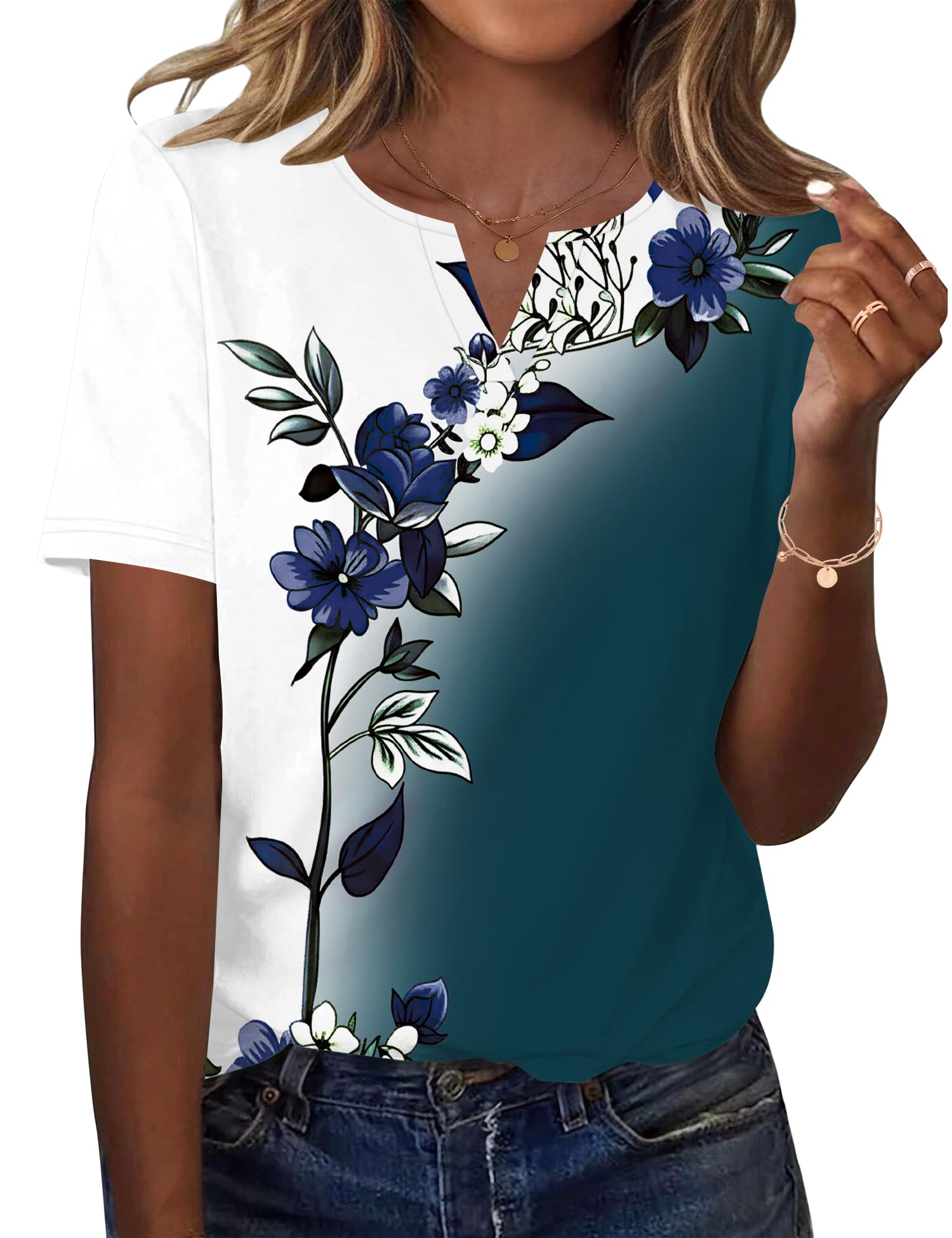LOMON Womens Short Sleeve V Neck T Shirts Summer Tops Basic Tees Business Casual Blouses Trendy Fashion Clothes