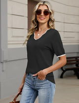 LOMON Womens 2026 Spring V Neck Sweater Casual Tops Short Sleeve Lightweight Ribbed Knit Pullover Sweaters