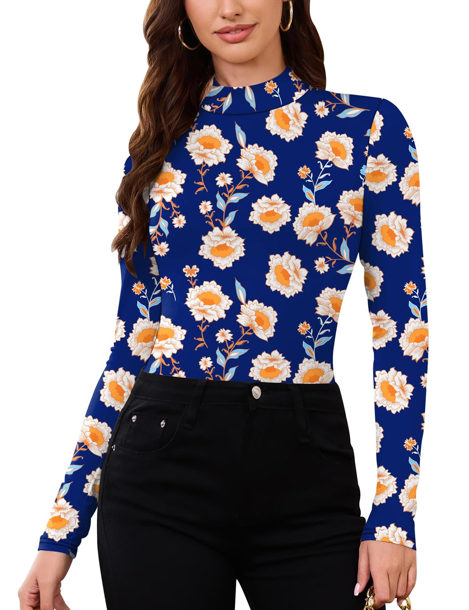 LOMON Women Thermal Long Sleeve Shirts Mock Turtle Neck Fitted Tops Fleece Lined Winter Tops Base Layer Undershirt