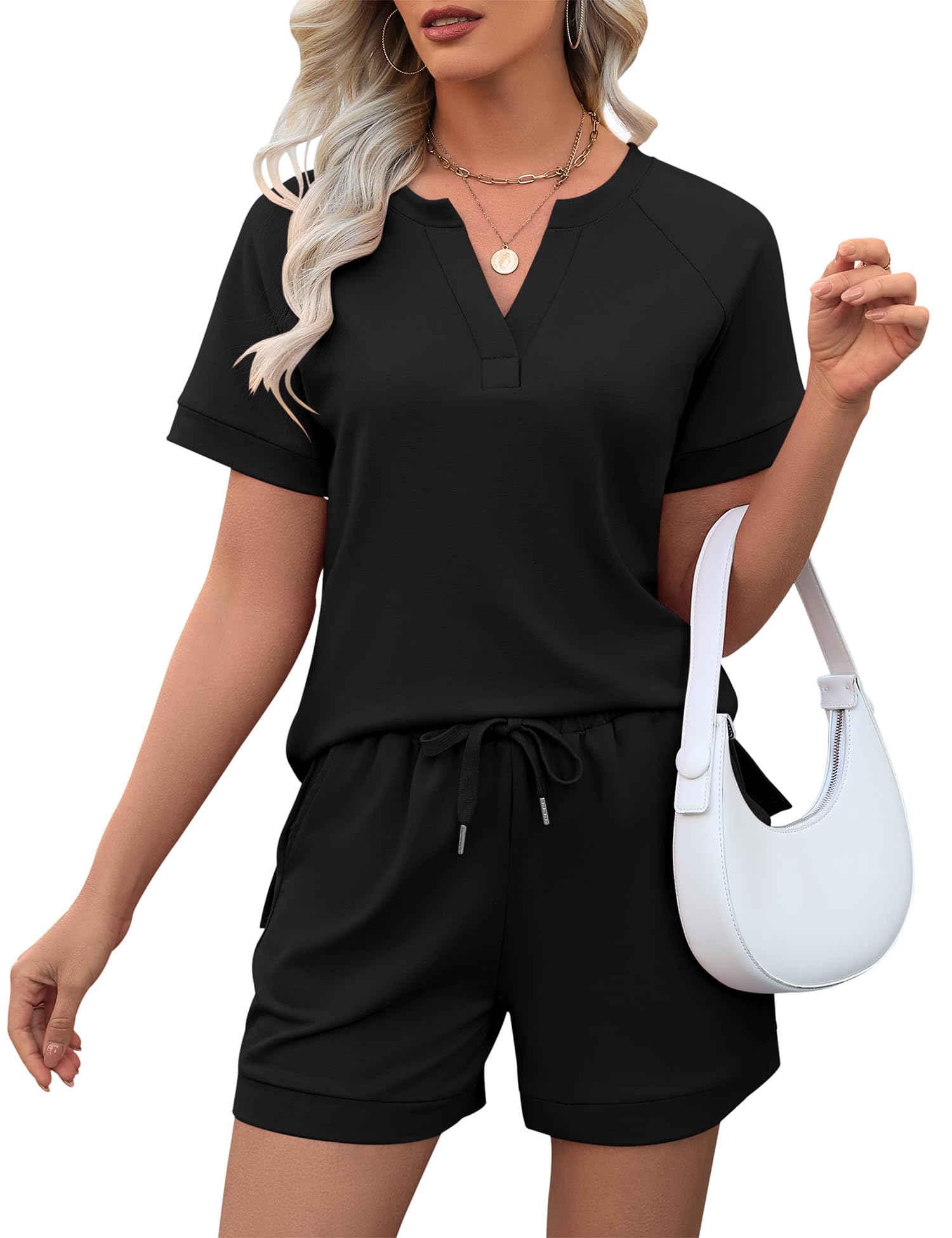 LOMON Womens Two Piece Sets Summer Lounge Sets Sweatsuit Shorts Set Casual Matching Sets