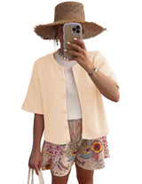 Lomon Womens Spring Summer Short Sleeve Cardigan Sweaters Trendy Crew Neck Button Down Lightweight Knit Outfit Y2k Clothes