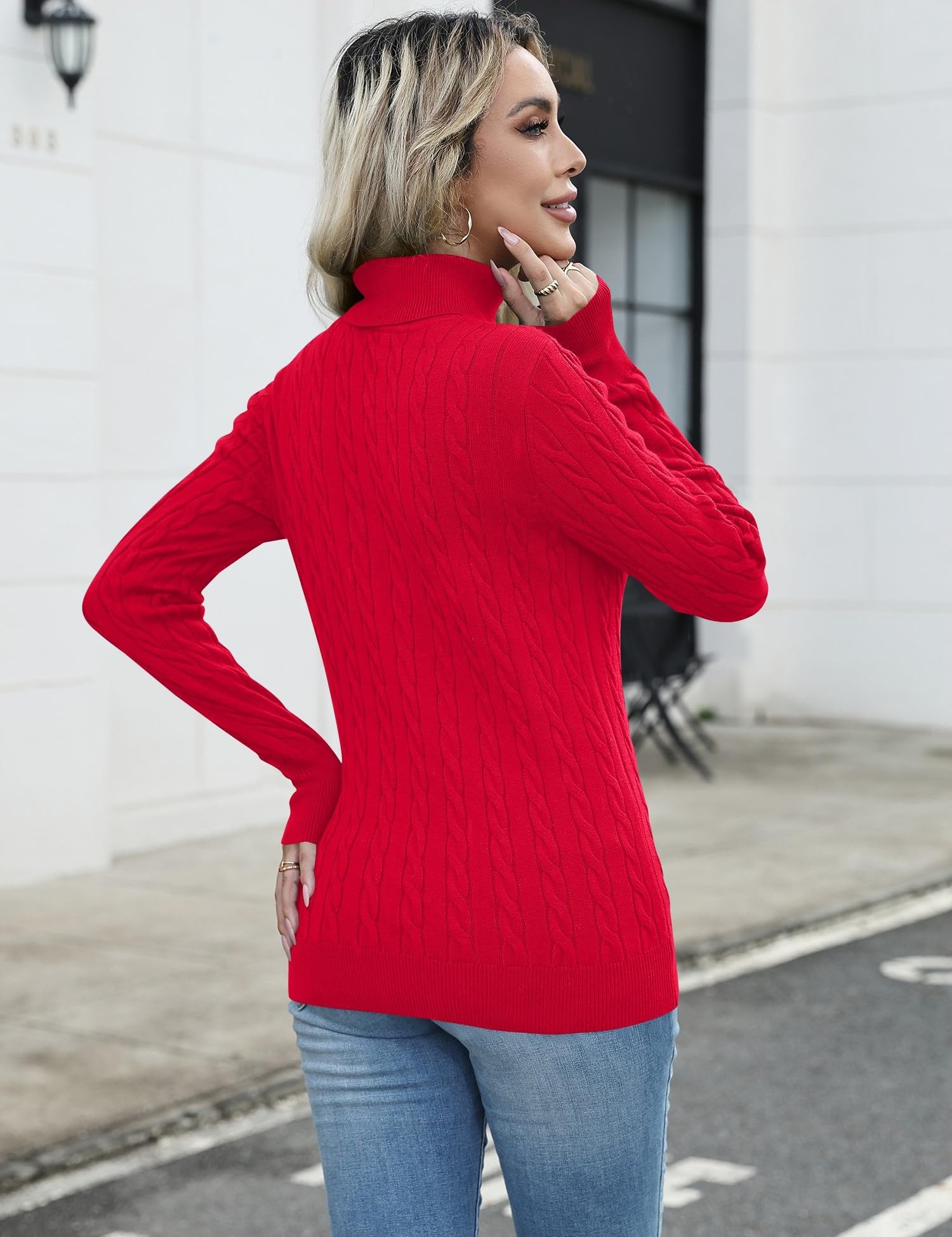 LOMON Women's Casual Turtleneck Sweaters Cable Knit Fall Long Sleeve Slim Fit Pullover Tops