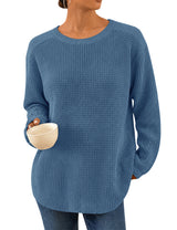 LOMON Womens Sweaters Crewneck Waffle Knit Top Winter Fall Fashion Clothing