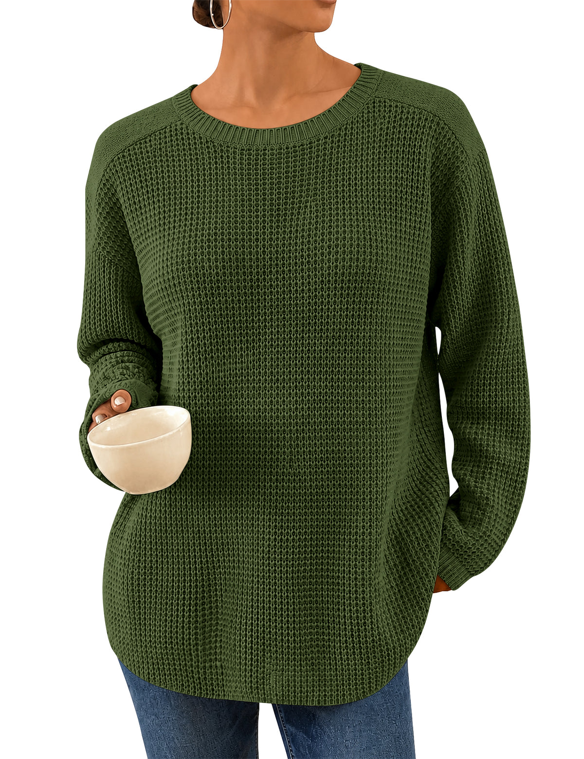 LOMON Womens Sweaters Crewneck Waffle Knit Top Winter Fall Fashion Clothing