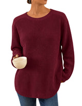 LOMON Womens Sweaters Crewneck Waffle Knit Top Winter Fall Fashion Clothing