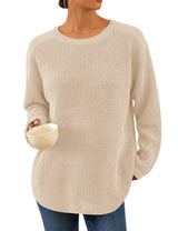 LOMON Womens Sweaters Crewneck Waffle Knit Top Winter Fall Fashion Clothing