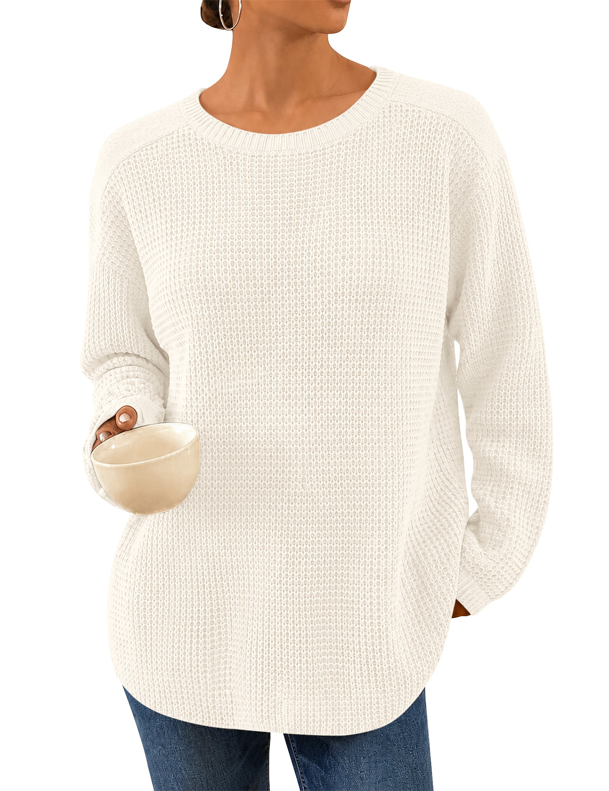LOMON Womens Sweaters Crewneck Waffle Knit Top Winter Fall Fashion Clothing