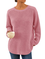 LOMON Womens Sweaters Crewneck Waffle Knit Top Winter Fall Fashion Clothing