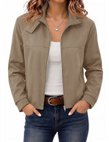 LOMON Jackets for Women Zip Up Funnel Neck Cropped Jackets With Pockets