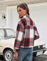 LOMON Women's Flannel Cropped Plaid Shacket Jacket Button Down Fall Outfits