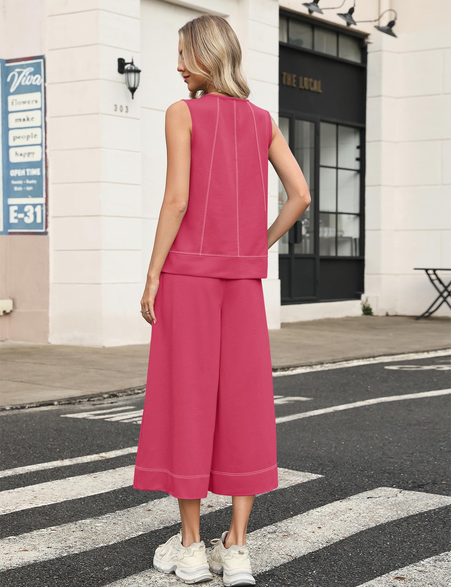 LOMON Two Piece Sets for Women Summer Outfits Sleeveless Tank Tops Wide Leg Crop Pants Matching Lounge Vacation Travel