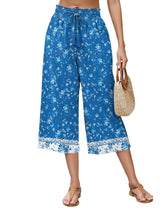 LOMON Women's Linen Capri Pants Wide Leg with Drawstring Elastic Waist Casual Cropped Pant