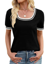 LOMON Womens Short Sleeve Sweater Spring Square Neck Knit Tops Summer Fahshion Business Casual Tops
