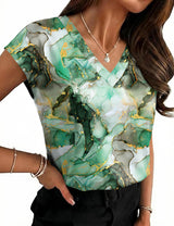 LOMON Women Silk Satin Tops Cap Short Sleeve Blouse V Neck Shirts Business Casual Outfits