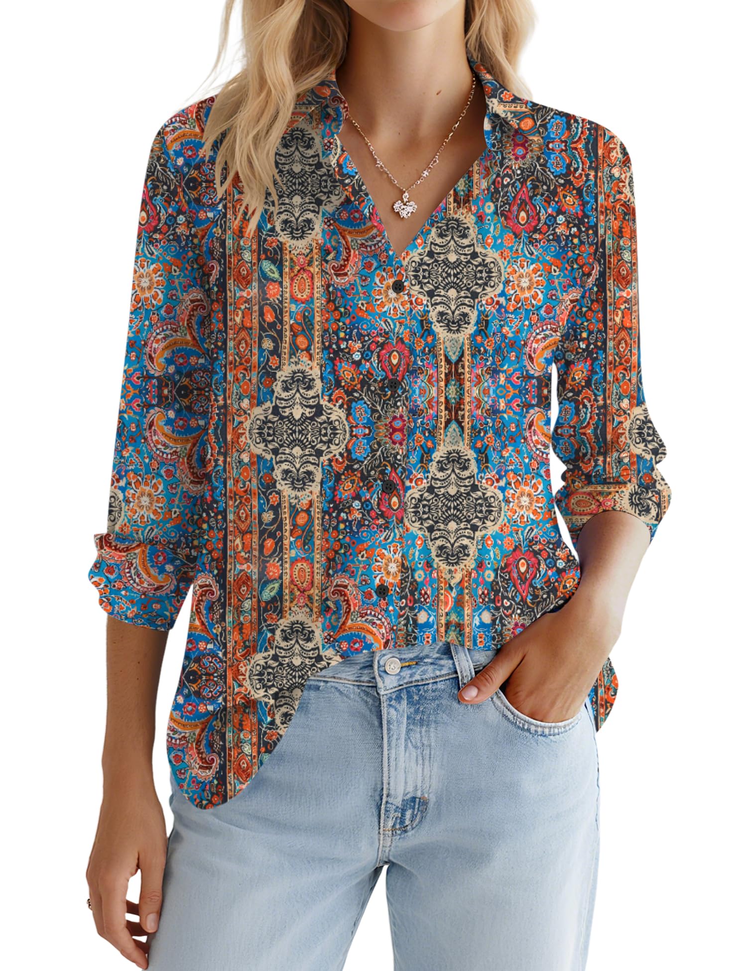 LOMON Button Down Shirt for Women Spring Summer Tops Long Sleeve Business Dressy Casual Blouses Collared Work Outfits Clothes