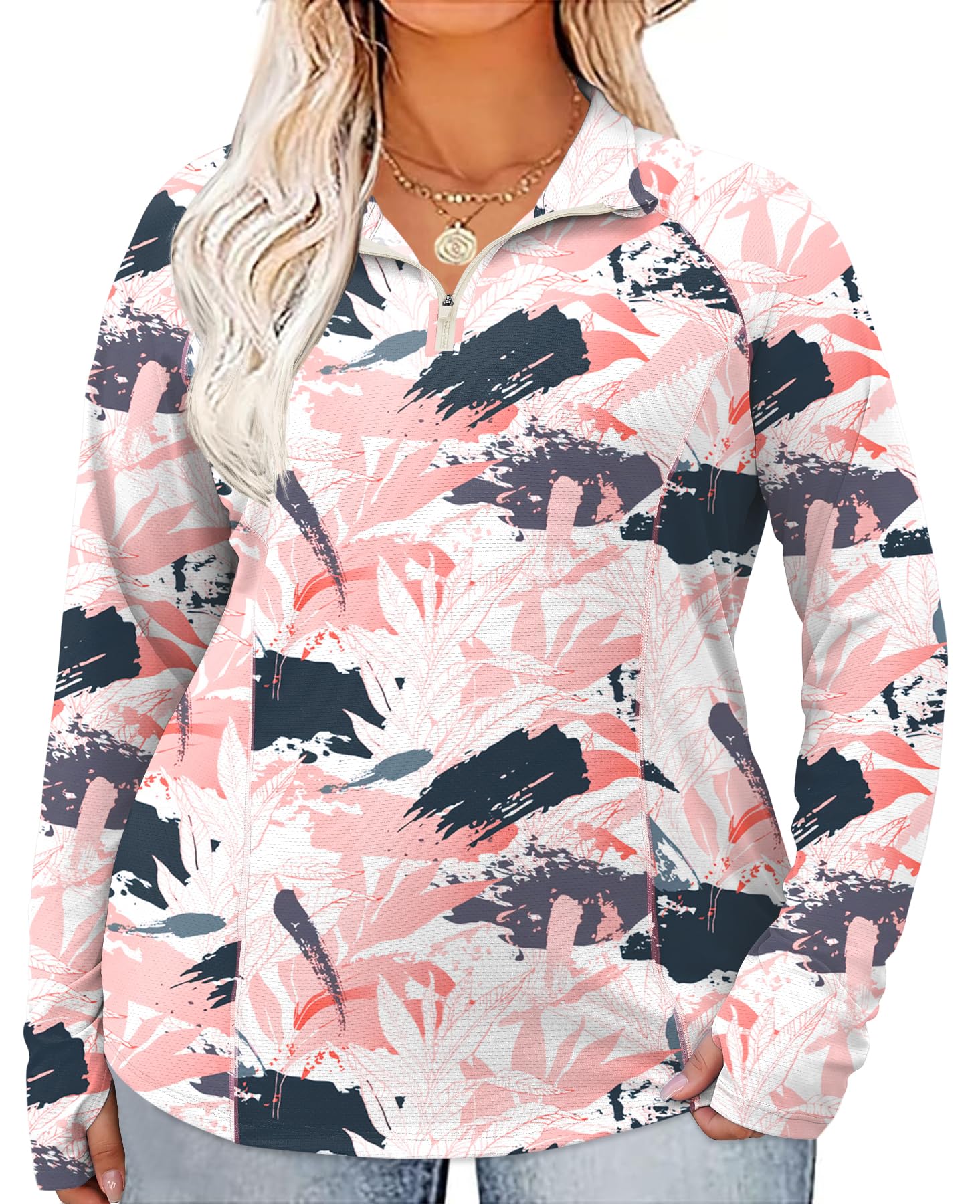 LOMON Womens Plus Size Workout Tops Long Sleeve 1/4 Zip UV Sun Protection Quick Dry Hiking Athletic Shirts Rash Guard UPF 50+
