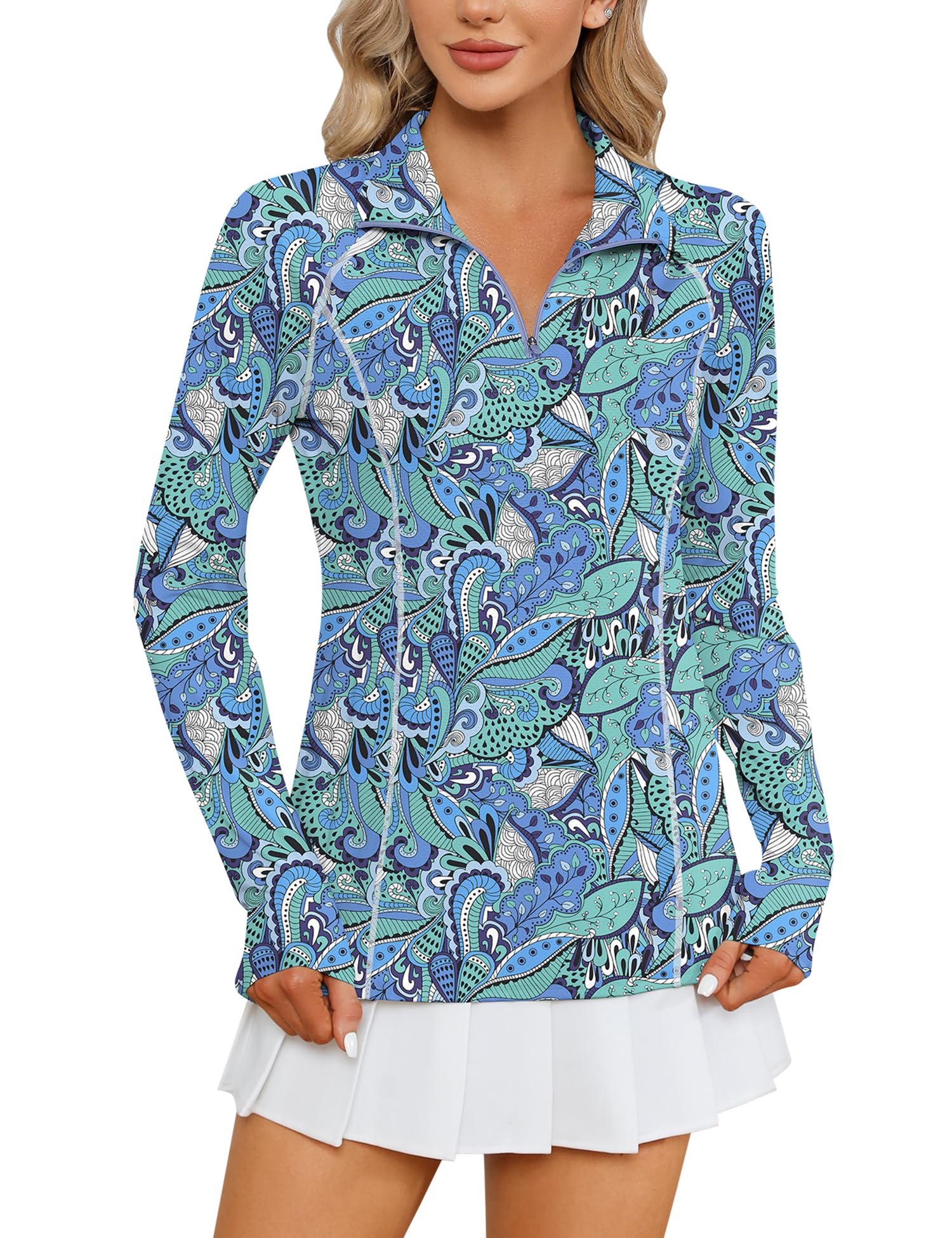 LOMON Women Long Sleeve Shirts Sun Protection 1/4 Zip Summer Quick Dry Hiking Shirts Quarter Zip Pullover for Women