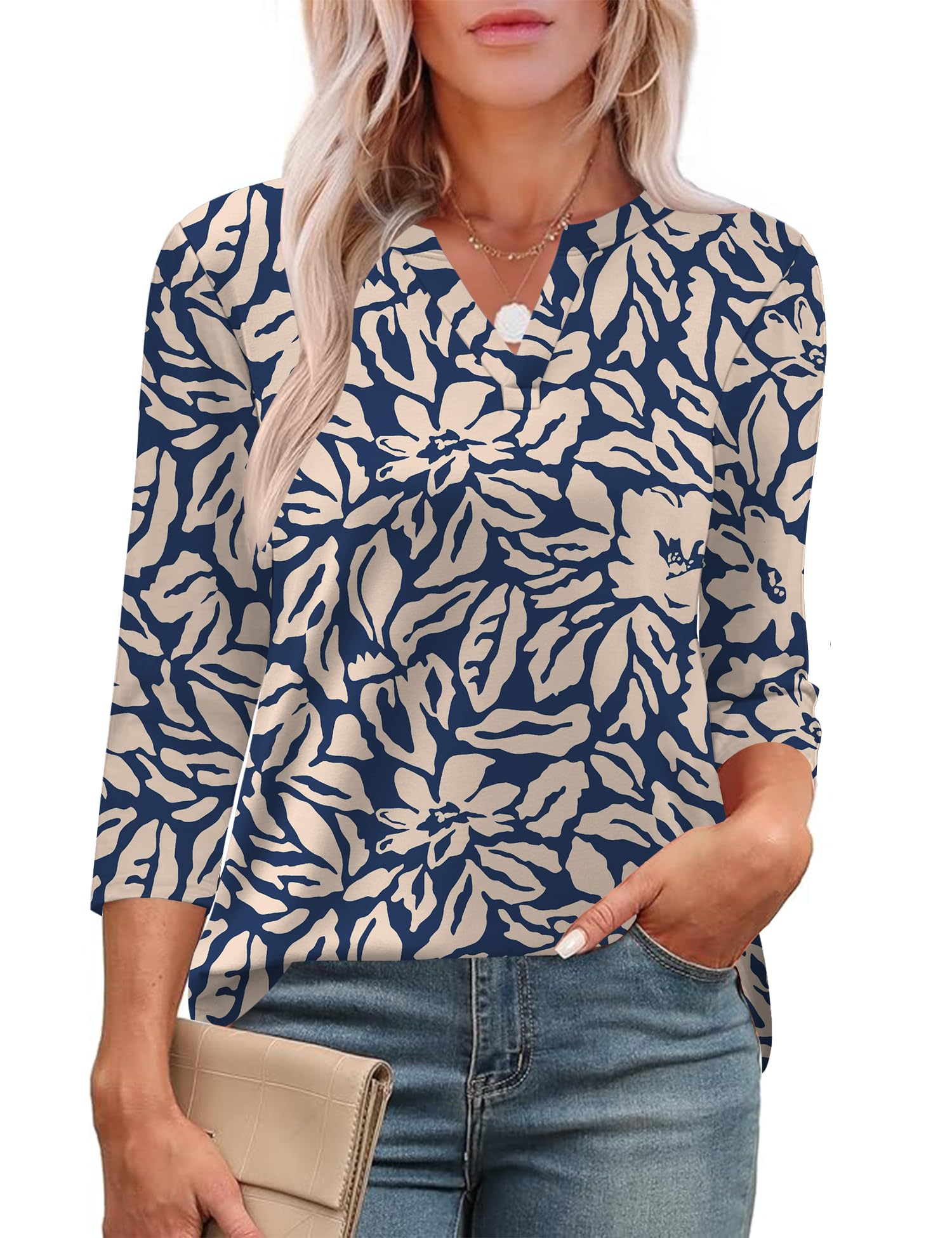 LOMON Womens 3/4 Length Sleeve Tops V Neck Business Casual Blouses Summer Tees Shirts 2026