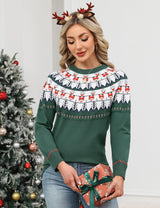 LOMON Womens Casual Lightweight Vintage Fair Isle Sweater Raglan Sleeve Crew Neck Knitted Pullover Comfy Warm Fall Tops