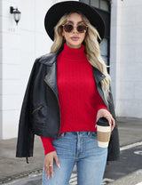 LOMON Women's Casual Turtleneck Sweaters Cable Knit Fall Long Sleeve Slim Fit Pullover Tops